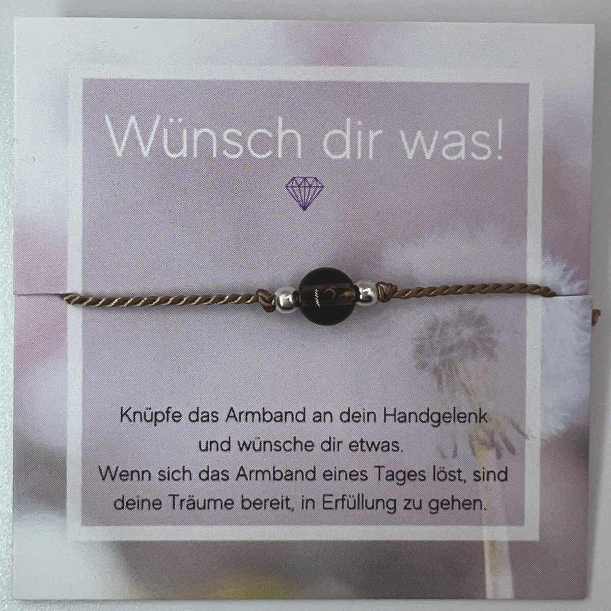 Rauchquarz Wunscharmband mit Kordel in beige