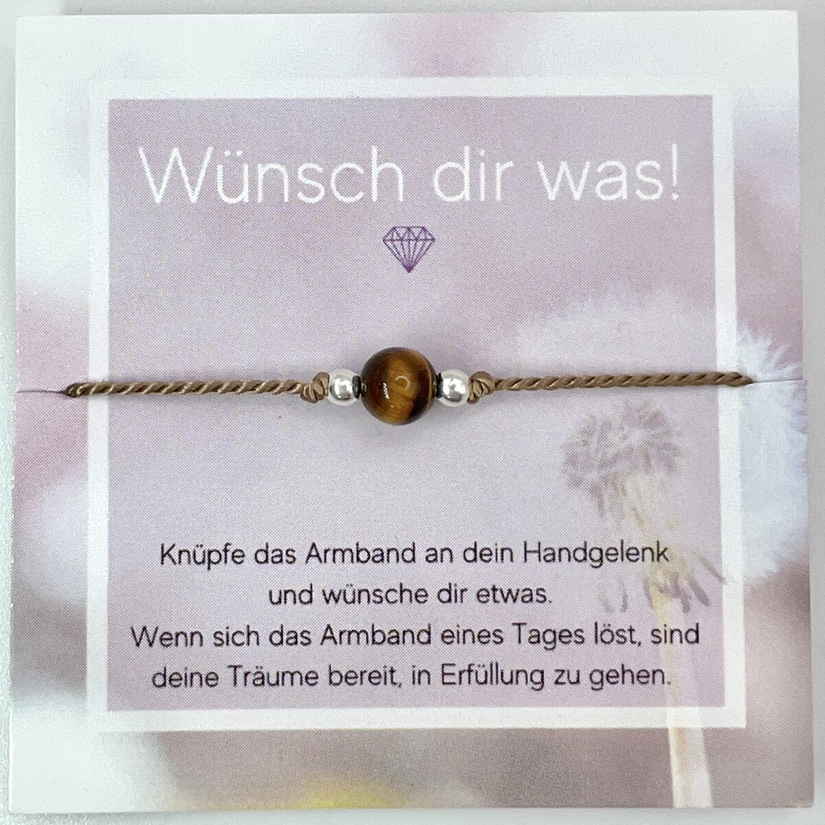 Tigerauge Wunscharmband mit Kordel in beige