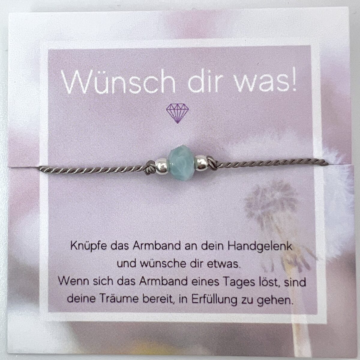 Larimar Wunscharmband mit Kordel in grau