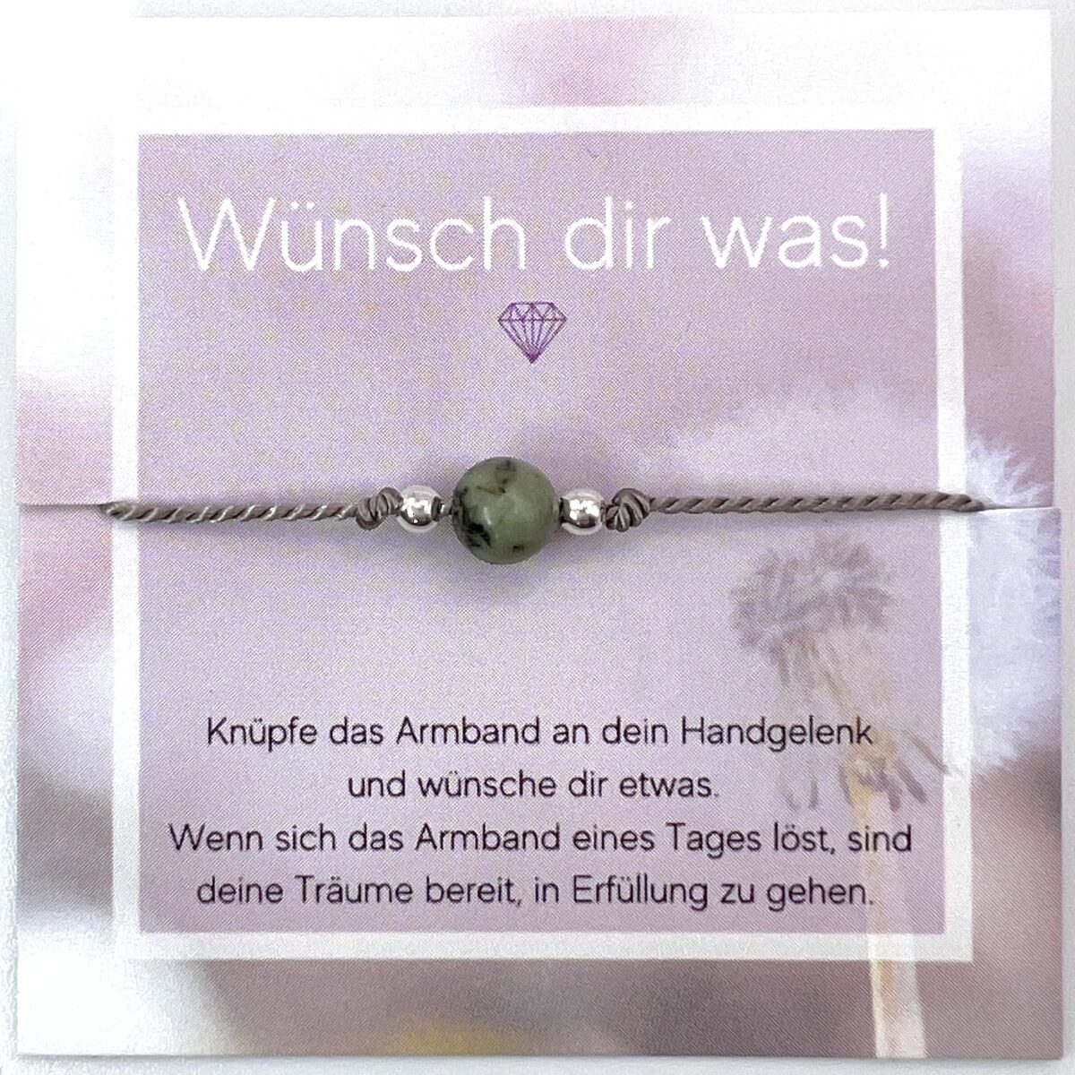 Türkis Wunscharmband mit Kordel in grau